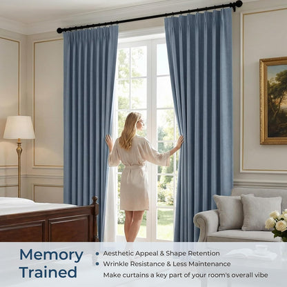 Pinch Pleated Curtains 100% polyester Curtains 102 Inches Long for Bedroom Living Room, Natural Memory Trained Thermal Insulated Room Darkening Window Pleat Drapes with Hooks, 2 Panels