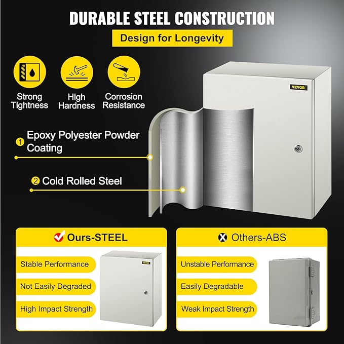 VEVOR NEMA Steel Enclosure, IP66 Waterproof & Dustproof, Outdoor/Indoor - Image 3