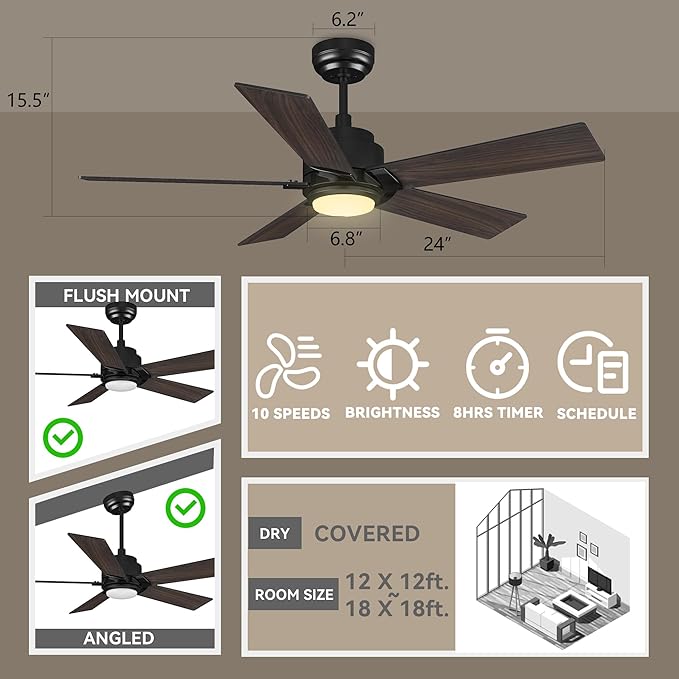 SMAAIR Smart Ceiling Fan with Light, 48inch Indoor and Outdoor ceiling fan with - Image 5