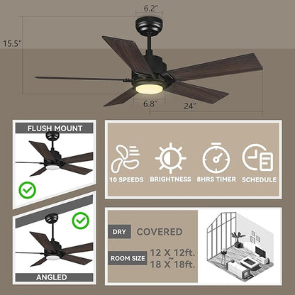 SMAAIR Smart Ceiling Fan with Light, 48inch Indoor and Outdoor ceiling fan with - Image 5