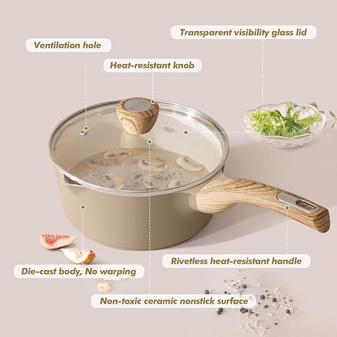 SENSARTE 2.0 & 3.0 Quart Ceramic Sauce Pan Sets - Image 8