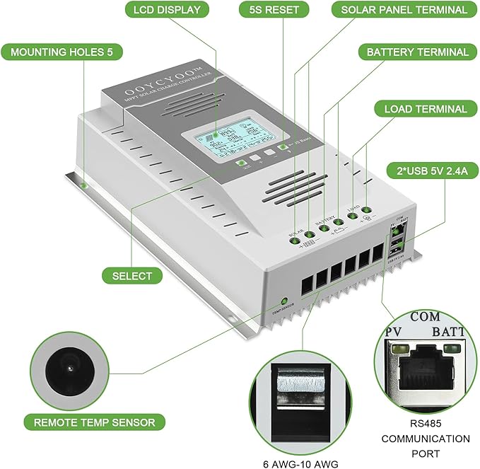OOYCYOO MPPT Charge Controller 80 amp 12V/24V Auto, 80A Solar Panel Charge - Image 3