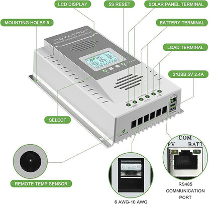 OOYCYOO MPPT Charge Controller 80 amp 12V/24V Auto, 80A Solar Panel Charge - Image 3