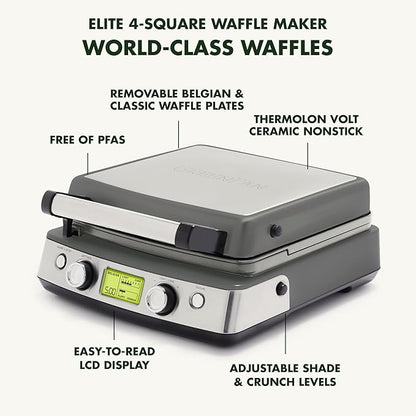 GreenPan Elite 4-Square Belgian & Classic Waffle Maker, Healthy Ceramic - Image 4