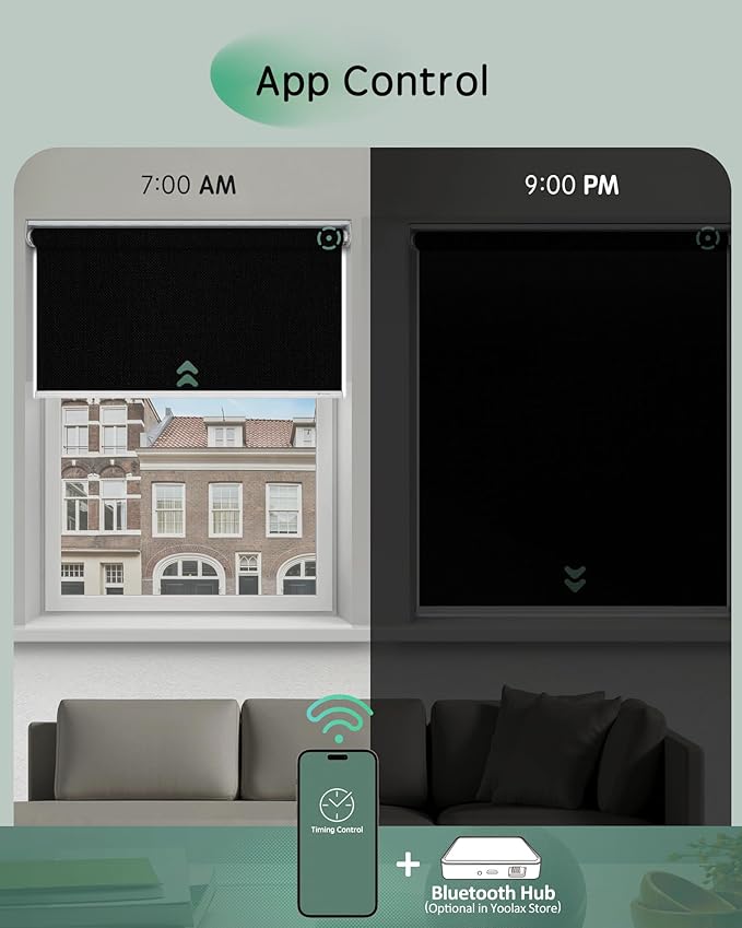 Yoolax Motorized Blinds App Control, Cordless Automatic Shades Roller Window - Image 3