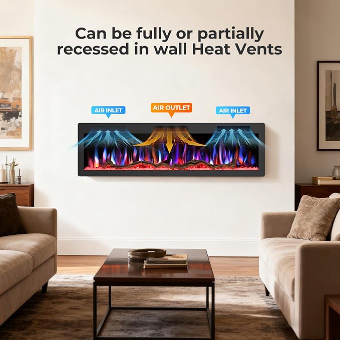 R.W.FLAME 60" Recessed and Wall Mounted Smart Electric Fireplace, Alexa/WiFi - Image 8