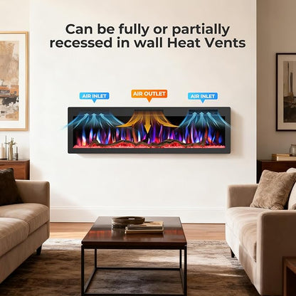 R.W.FLAME 60" Recessed and Wall Mounted Smart Electric Fireplace, Alexa/WiFi - Image 8