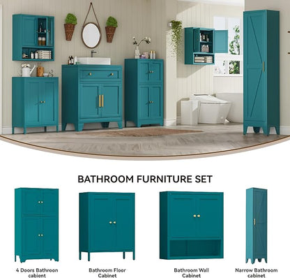 Narrow Metal Cabinet with 4 Adjustable Shelves and Barn Doors, Tall Bathroom - Image 6