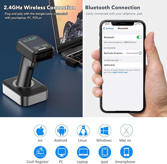 Symcode Pro 1D 2D QR Wireless Barcode Scanner - Image 3