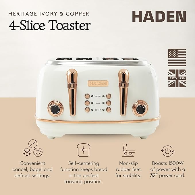 Haden Heritage 4 Slice Wide Slot Stainless Steel Toaster - Image 2