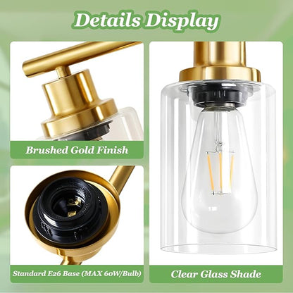 Guliaofo 5-Light Bathroom Vanity Lights, E26 Modern Brushed Gold Bathroom Light - Image 3
