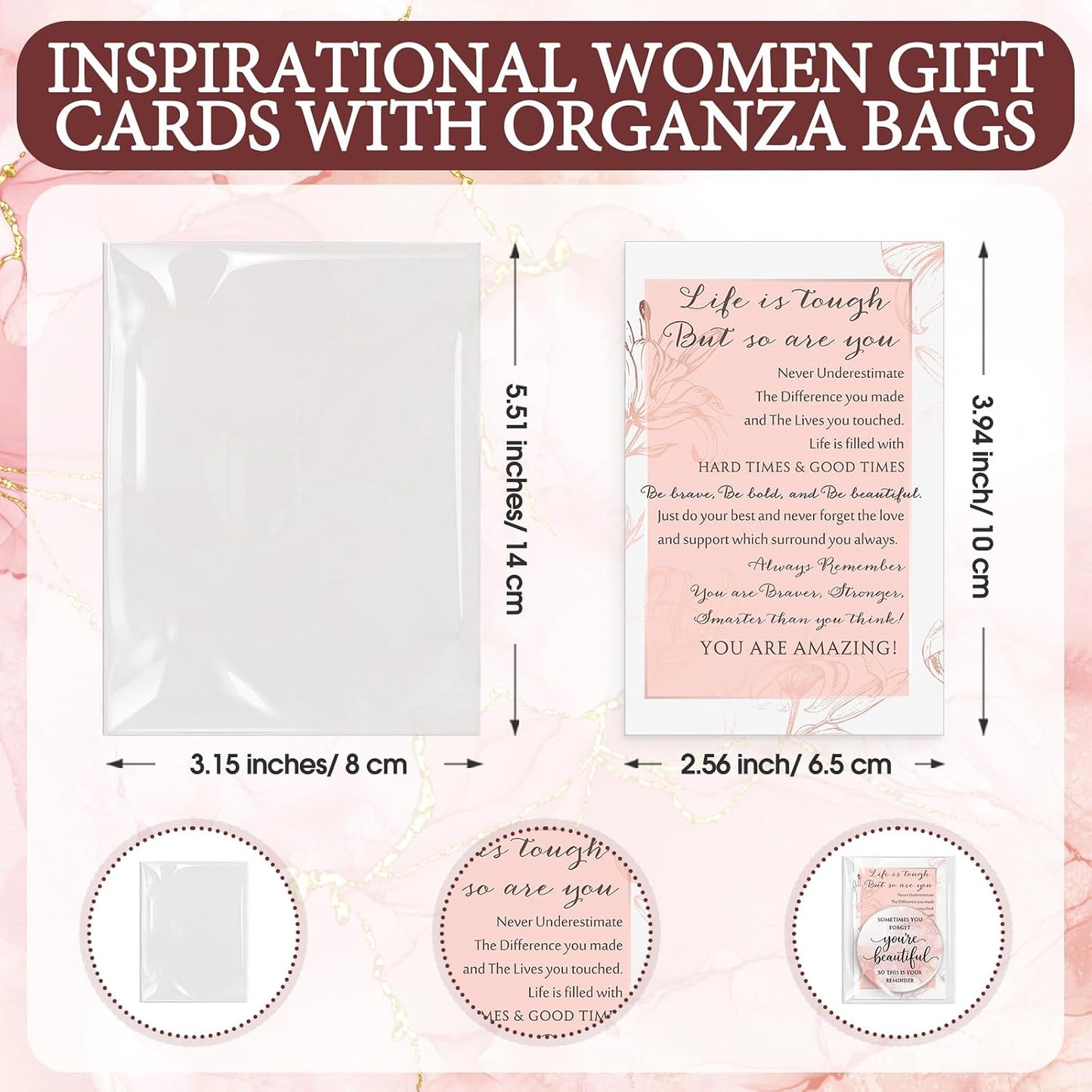 Cinnvoice 25 Sets Pink Mirror Gifts for Women Inspirational Mini Compact Mirror Bulk Small Round Pocket Makeup Gifts for Wedding Cheerleader Coworker Birthday Party Favor (Beautiful)
