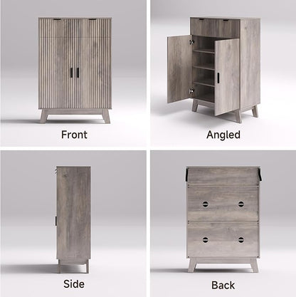 Fluted Shoe Cabinet, 4-Tier Mid Century Modern Narrow Shoe Storage Cabinet - Image 9