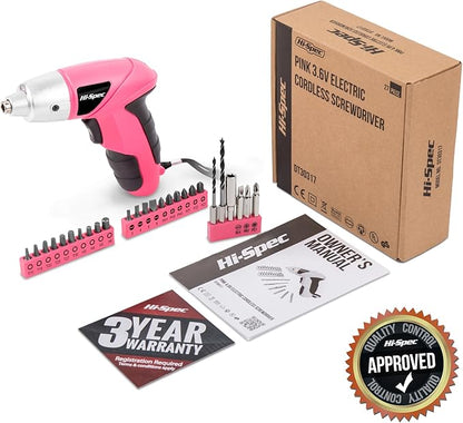 Hi-Spec Electric Screwdriver 27pc 3.6V Pink USB Small Power Screwdriver Set. - Image 7