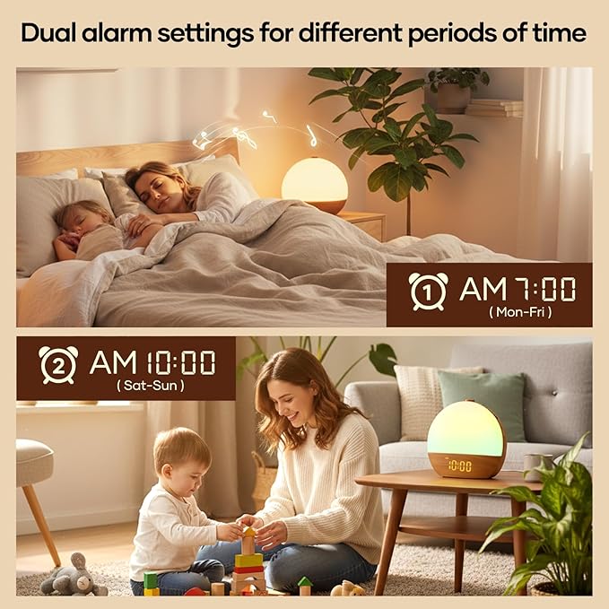 Sunrise Alarm Clock, Sound Machine, Wood Grain Dimmable Night Light - Image 8
