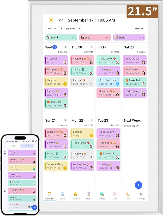 Smart Digital Calendar: 21.5-Inch Electronic Wall Calendars & Chore Chart by LiviNGPAi