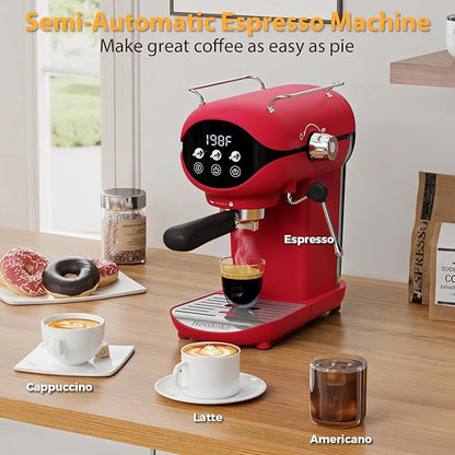 Espresso Machine with Steam Milk Frother Semi Automatic 20 Bar Compact Red with - Image 6