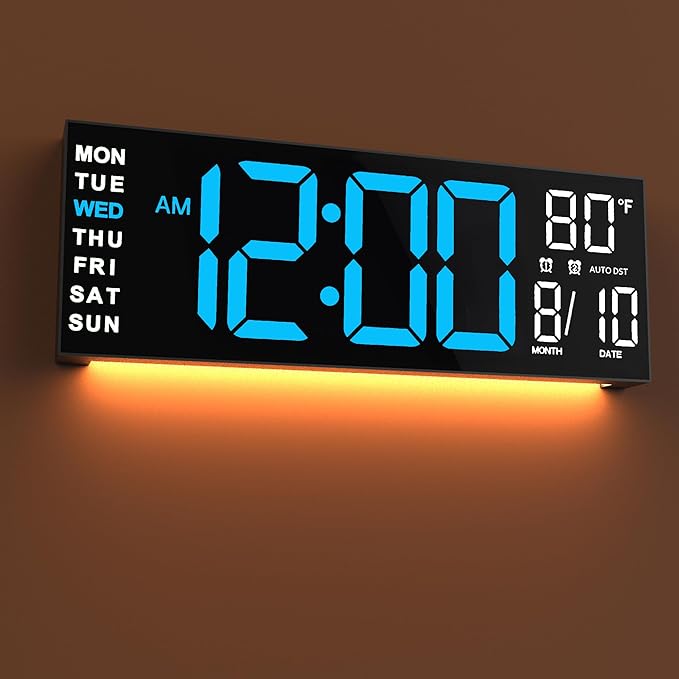 JALL 16" Large Digital Wall Mount Clock, Count Down Timer, Big LED, RGB Color by JALL