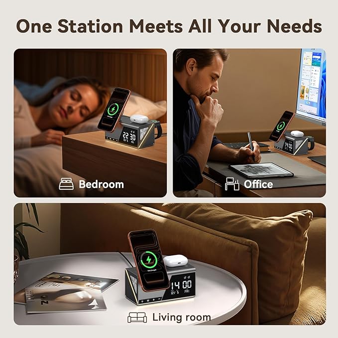 4URPC 6-in-1 Alarm Clock Wireless Charging Station - Image 8