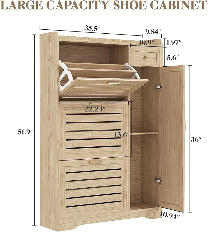 Narrow Shoe Cabinet Storage for Entryway, Hidden Shoe Rack Cabinet - Image 2