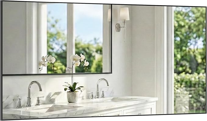 60"x30" Black Bathroom Mirror for Double Vanity, Metal Framed Large Wall Mirror by Pocetry