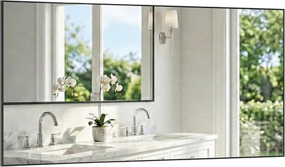 55"x30" Black Bathroom Mirror, Metal Framed Vanity Mirror by Pocetry