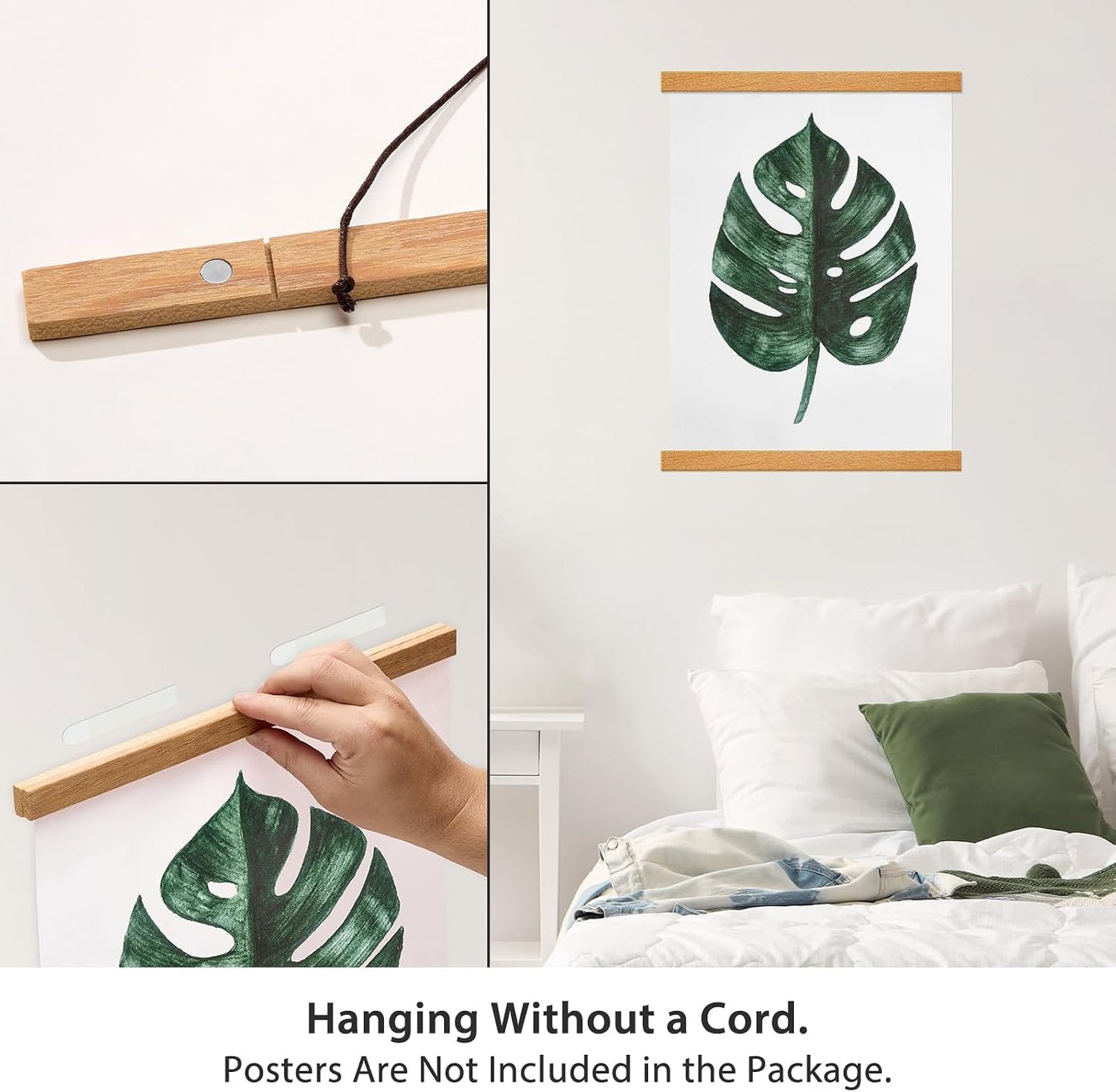 Magnetic Poster Hanger Frame, 12 Inch, Teak Wood, Fits 12x16 12x18 12x24 Prints, N52 Magnets, Clean Wall Display for Posters, Maps, Canvas & Diamond Art