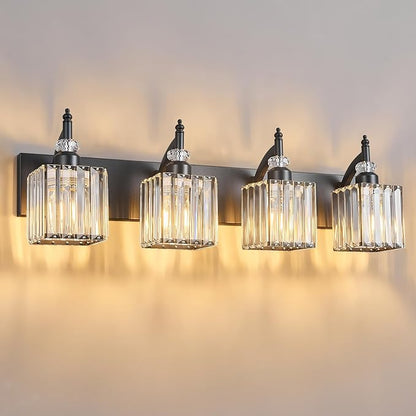 BBLLWJ Modern Bathroom Vanity Light 4-Light Black Crystal Light Fixtures Over by BBLLWJ