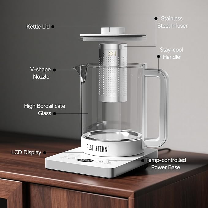 Electric Tea Kettle with Infuser, 1.5L Glass Water Boiler with Temperature - Image 7