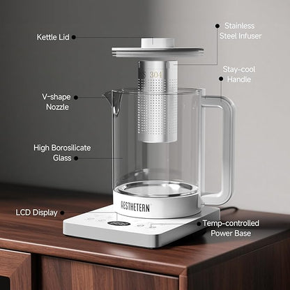Electric Tea Kettle with Infuser, 1.5L Glass Water Boiler with Temperature - Image 7