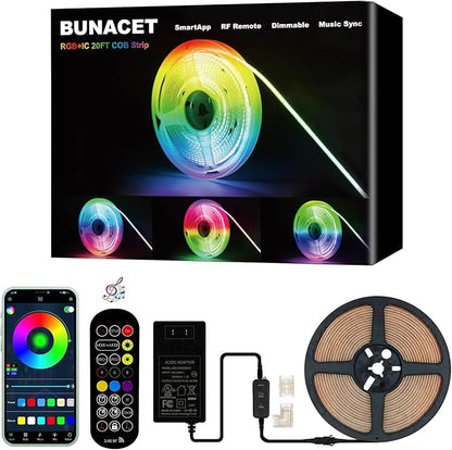 20FT LED Strip Lights COB Smart IC, 24V RGB LED Lights by BUNACET