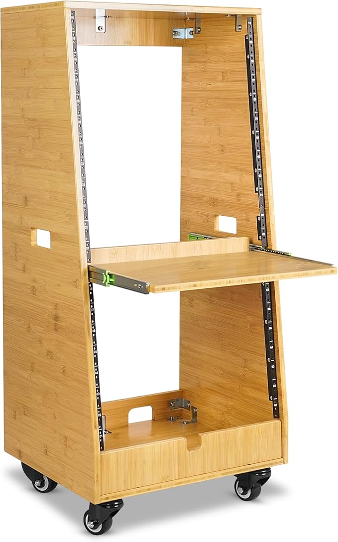 Sound Town DIY Solid Carbonized Bamboo Slanted 20U Studio Rack, by SOUNDTOWN