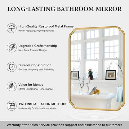 30" x 40"Gold Bathroom Mirror for Over Sink, Modern Rounded Corner Rectangle - Image 5
