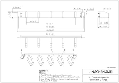 Jingchengmei 19-Inch 1U Metal Horizontal Rackmount Cable Manager - Image 3