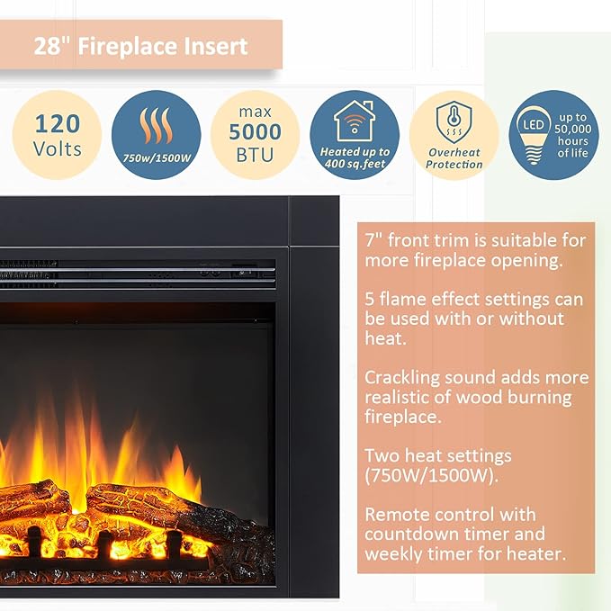 LegendFlame Jaden 28" W x 22" H Electric Fireplace Insert - Image 5