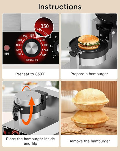 Ufo Burger Maker Machine, 110V Electric Ufo Sandwich Maker w/Adjustable - Image 3