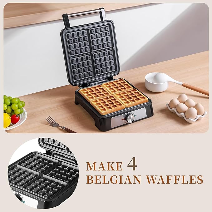 Waffles Maker Waffle Iron, 4 Belgian Square Waffle Maker, Belgian Waffle Maker - Image 3
