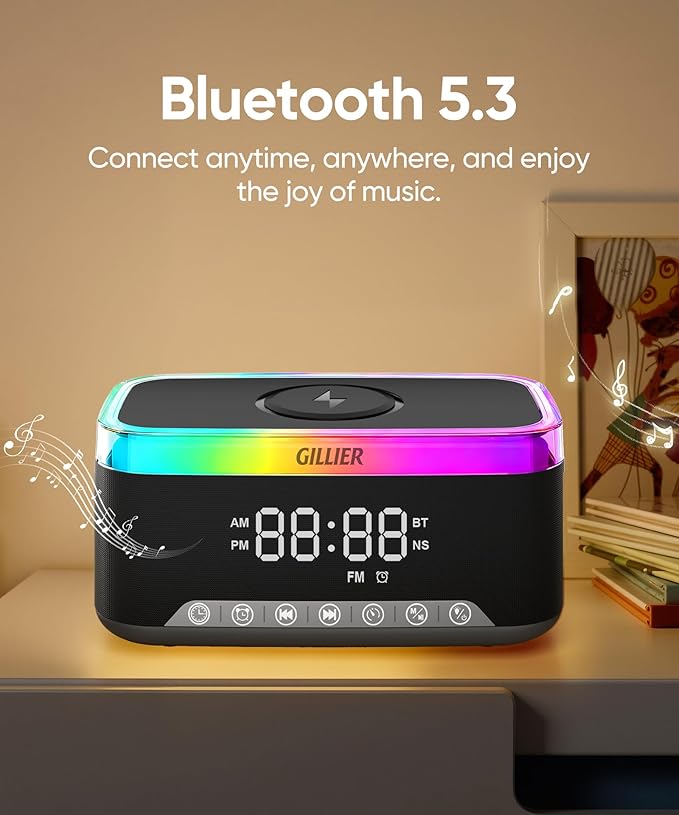 GILLIER Wireless Charging Alarm Clock Radio - Image 3