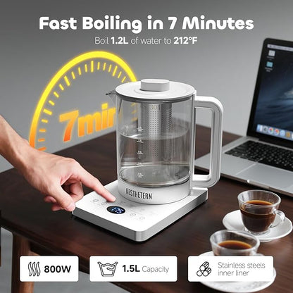 Electric Tea Kettle with Infuser, 1.5L Glass Water Boiler with Temperature - Image 3