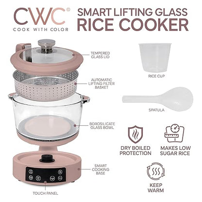 COOK WITH COLOR 3L Glass Mini Low Carb Rice Cooker – Holds 2 Cups Raw/Makes 6 - Image 2