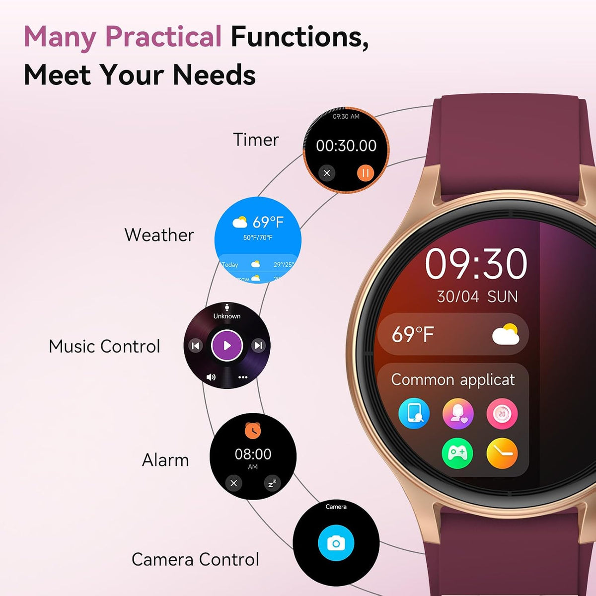 fitpolo smart watch for women, 105+ sports modes, front angle view