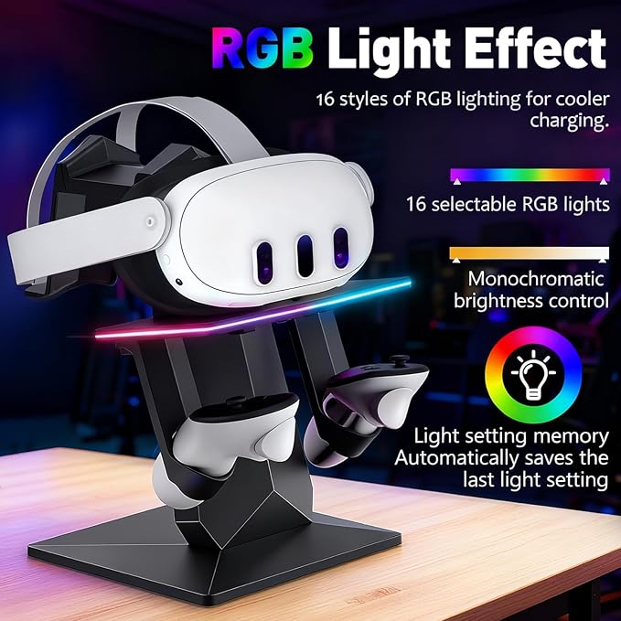 Charging Dock for Meta Quest 3S, Quest 3, 2 or Pro，RGB Charging Vertical - Image 2