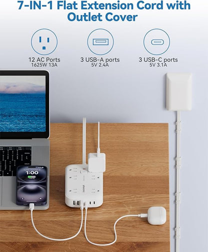 10FT Extension Cord with Outlet Cover & Multi USB, Ultra Thin Outlet Concealer - Image 3