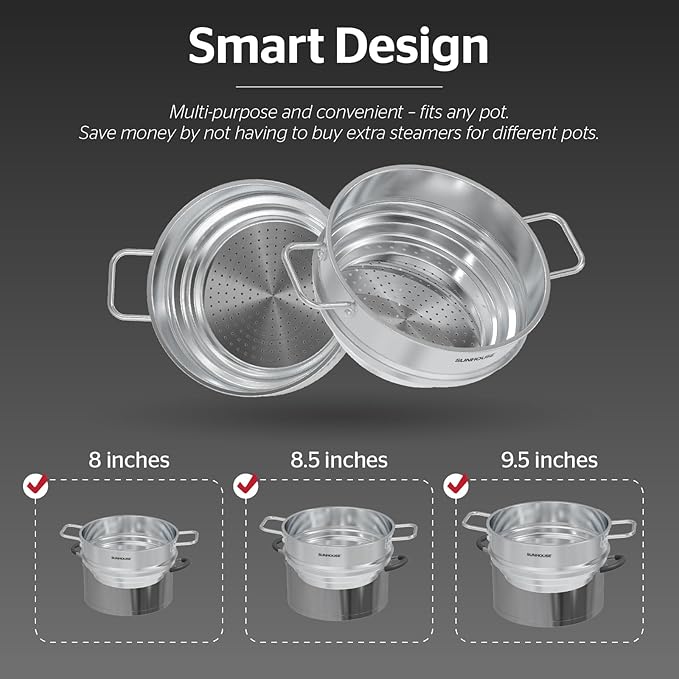 SUNHOUSE 5 Quart Stainless Steel Steamer Insert – Multi-Purpose Soup & Food - Image 2