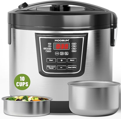 20 Cup Cooked Rice Cooker with 8 Functions, Healthy Cooking Stainless Steel Pot by Moosum