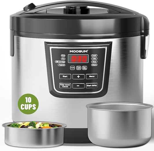 20 Cup Cooked Rice Cooker with 8 Functions, Healthy Cooking Stainless Steel Pot by Moosum