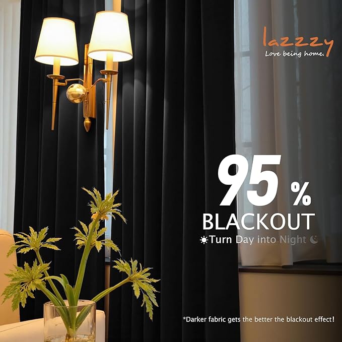 Lazzzy Velvet Blackout Curtains Thermal Insulated Room Window Drapes Super Soft - Image 8