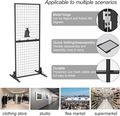 Grid Wall Display Panel Heavy-Duty Foldable, 2ft x 6ft Black Wire Wall Grid - Image 6