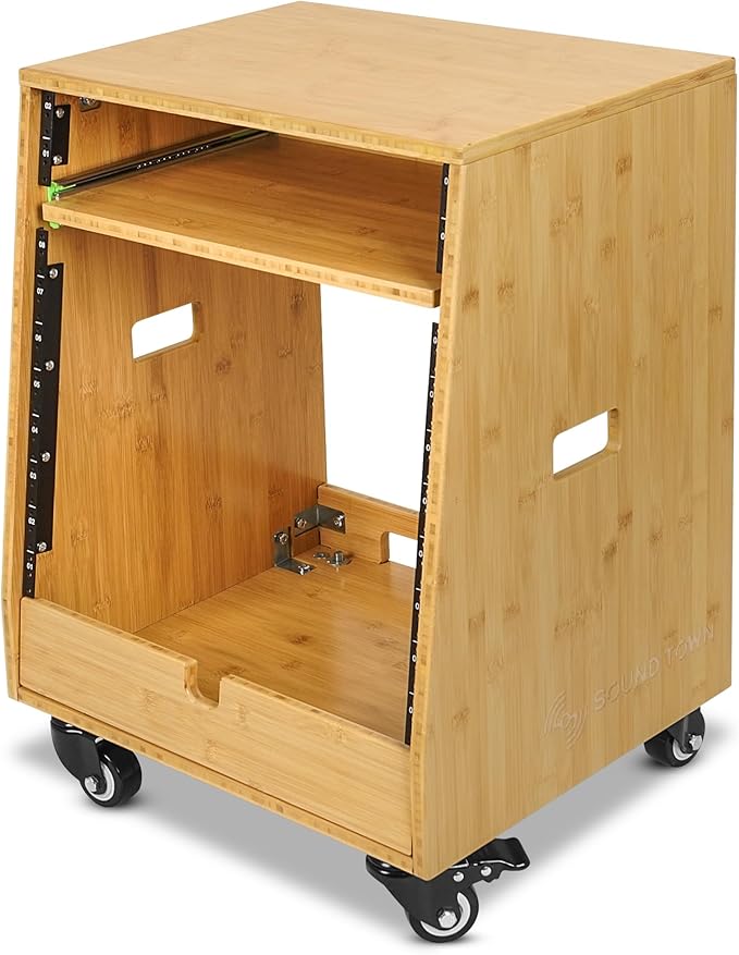 Sound Town DIY Solid Carbonized Bamboo Slanted 10U Studio Rack, - Image 3