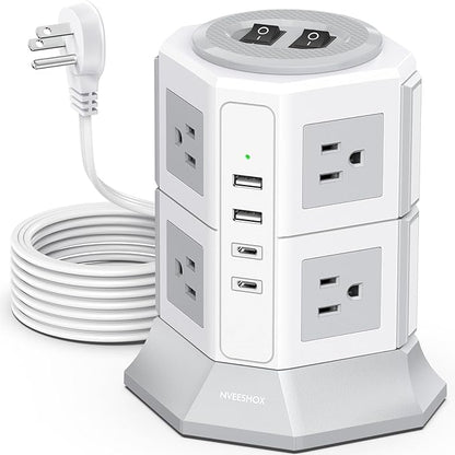 Tower Surge Protector Power Strip Flat Plugs by NVEESHOX